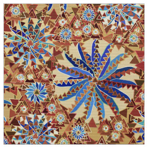 Tribal Mandala Print, Camel Tan och Denim Blue Tyg
