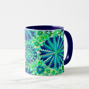 Tribal Mandala Print, Cobalt Blue och Grönt Mugg