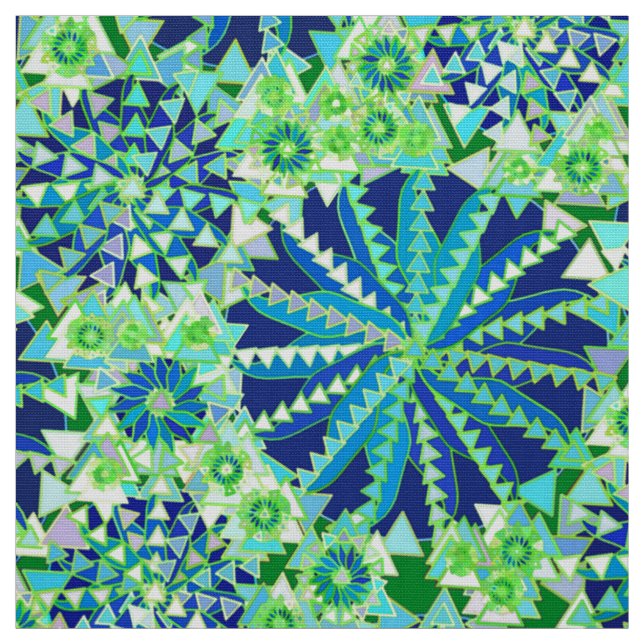 Tribal Mandala Print, Cobalt Blue och Grönt Tyg (Provkarta)