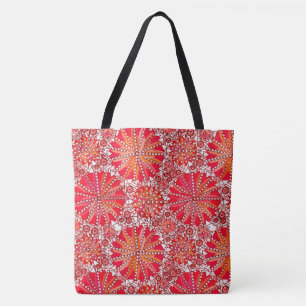 Tribal Mandala Print, Coral Red and White Tygkasse