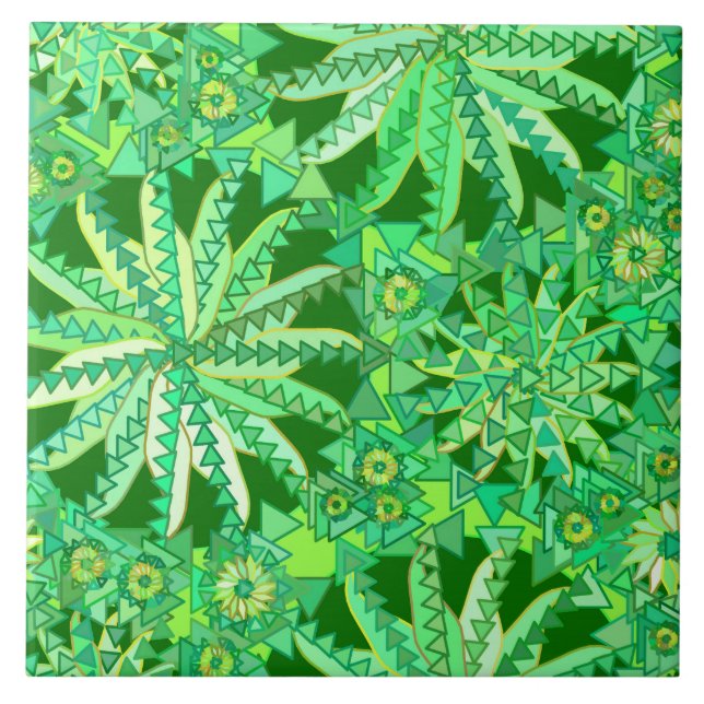 Tribal Mandala Print, Emerald and Lime Green Kakelplatta (Framsidan)