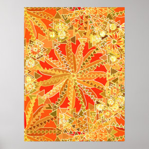 Tribal Mandala Print, Mustard Guld och Orange Poster