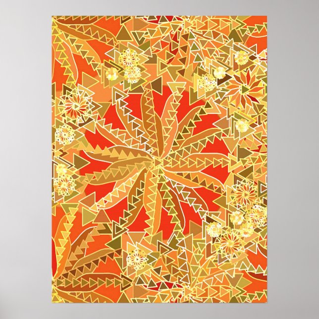 Tribal Mandala Print, Mustard Guld och Orange Poster (Framsidan)