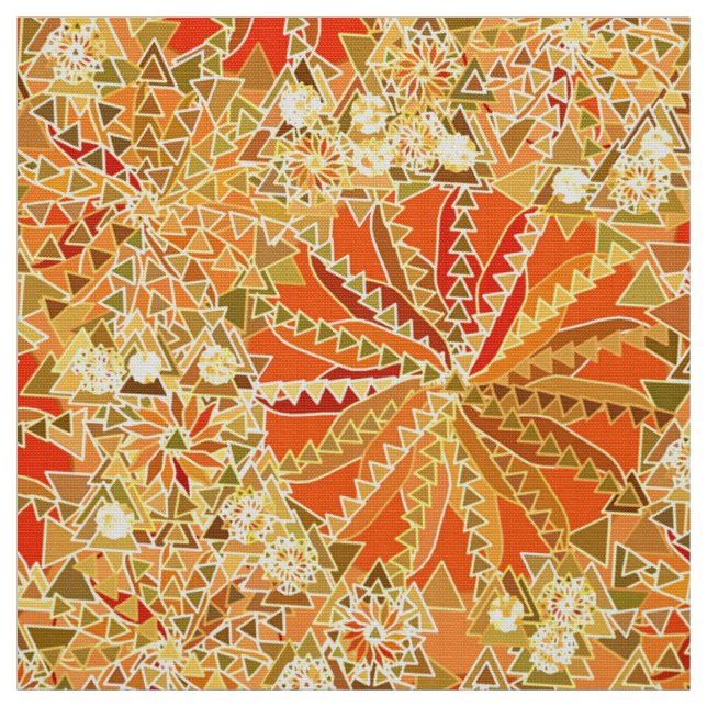 Tribal Mandala Print, Mustard Guld och Orange Tyg (Provkarta)