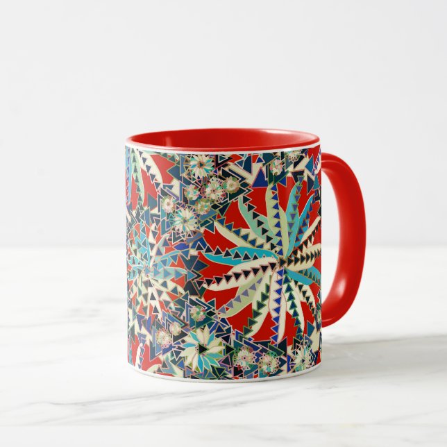 Tribal Mandala Print, Red, Blue and Cream Mugg (Framsida höger)