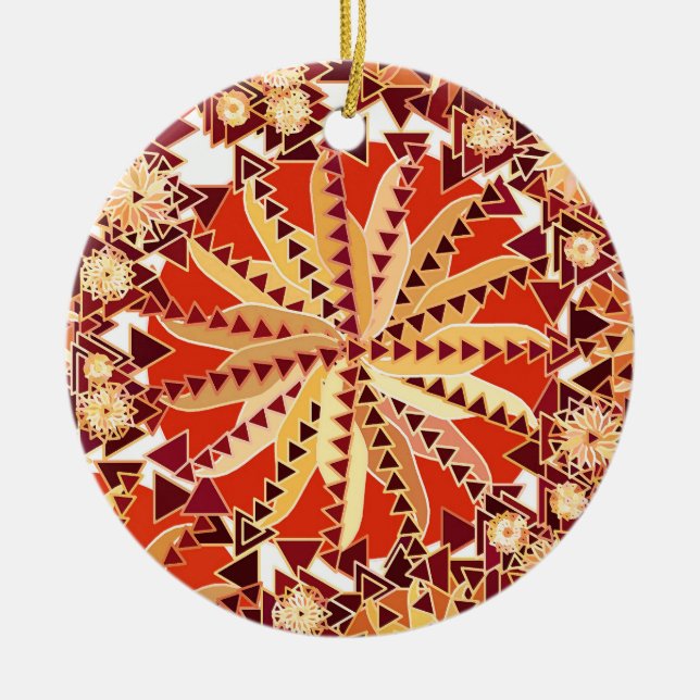 Tribal Mandala Print, Rust Orange och Brown Julgransprydnad Keramik (Framsidan)