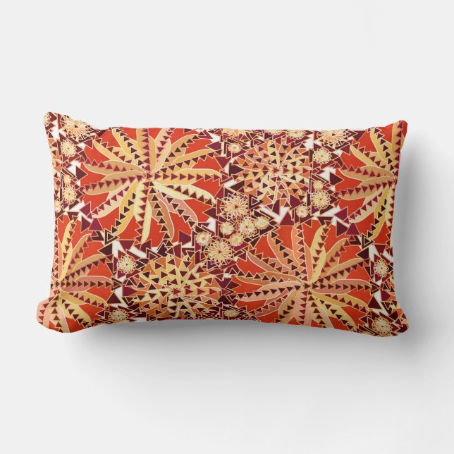 Tribal Mandala Print, Rust Orange och Brown Lumbarkudde (Framsida)