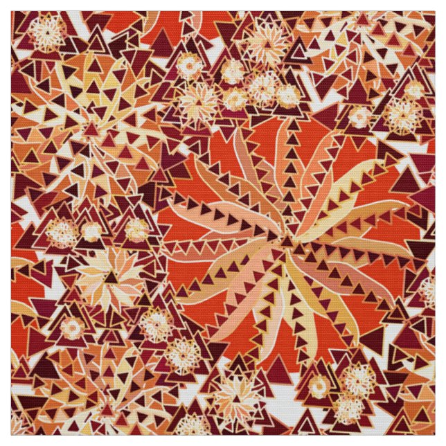 Tribal Mandala Print, Rust Orange och Brown Tyg (Provkarta)