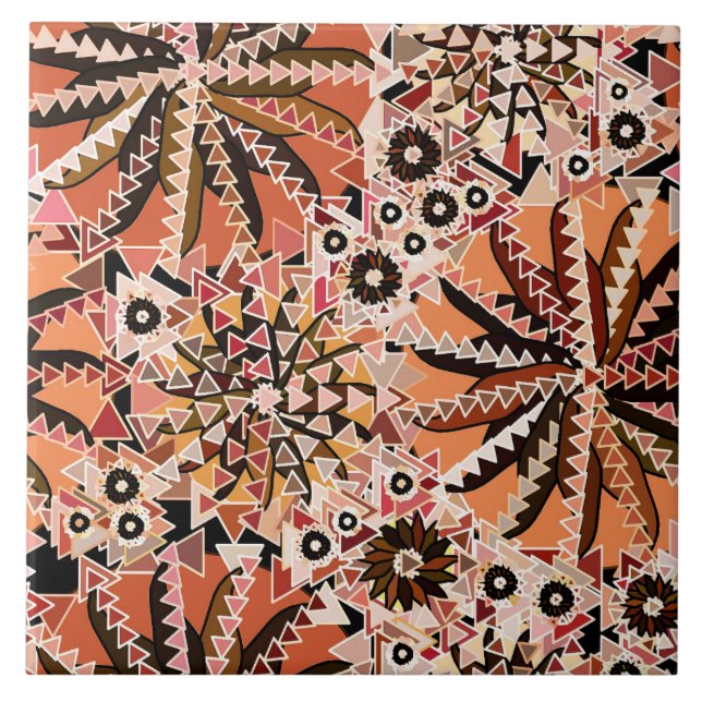 Tribal Mandala Print, Taupe Tan and Beige Kakelplatta (Framsidan)