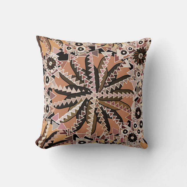 Tribal Mandala Print, Taupe Tan and Beige Kudde (Framsida)