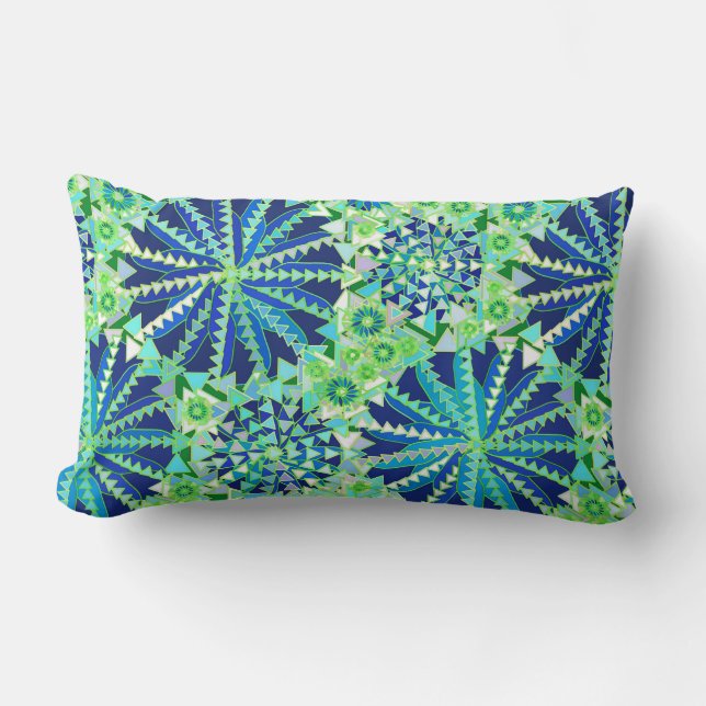 Tribal Mandala tryck, koboltblått och grönt Lumbarkudde (Framsida)
