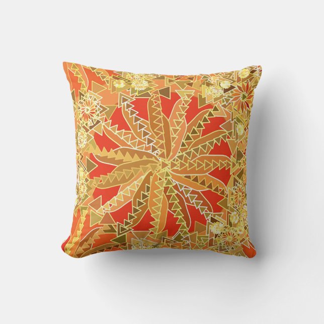 Tribal Mandala Tryck, Senapsguld och Orange Kudde (Framsida)