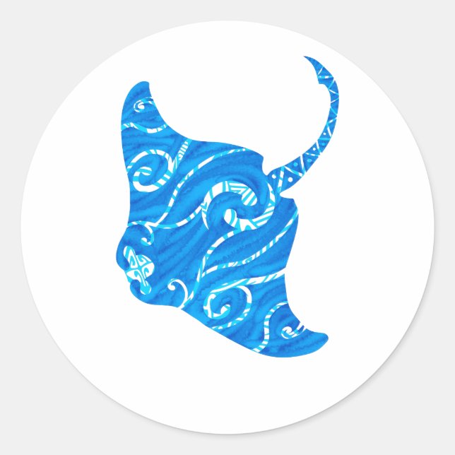 Tribal Manta Ray Runt Klistermärke (Framsida)