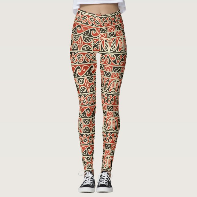 Tribal Maori Kowhaiwhai Koru Nya Zeeland Mönster Leggings (Framsida)
