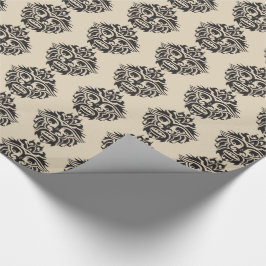 Tribal Mask - Beige Glossy Wrapping Papper, 30 x 6 Presentpapper