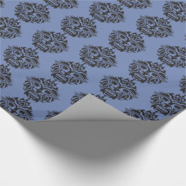 Tribal Mask - Blue Grått Glossy Wrapping Papper, 3 Presentpapper