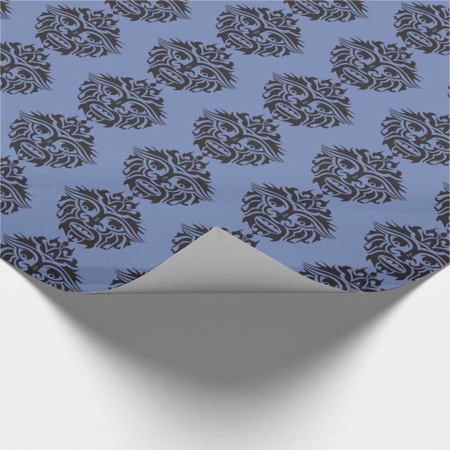 Tribal Mask - Blue Grått Glossy Wrapping Papper, 3 Presentpapper (Hörn)
