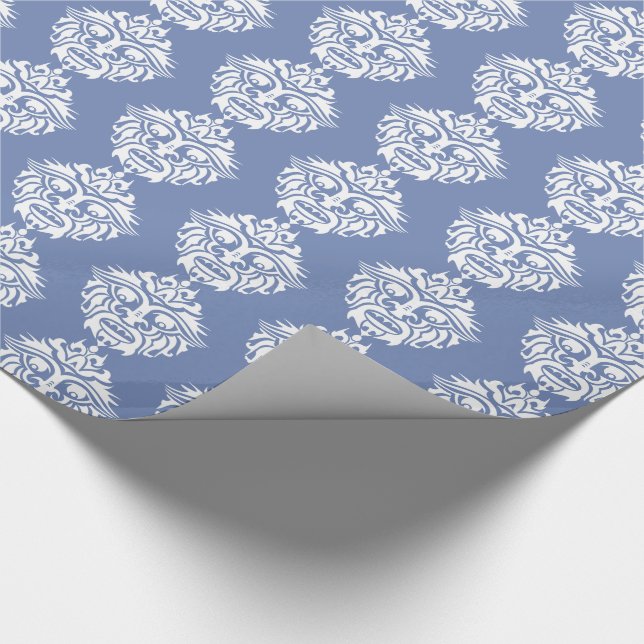 Tribal Mask - Blue Grått Glossy Wrapping Papper, 3 Presentpapper (Hörn)