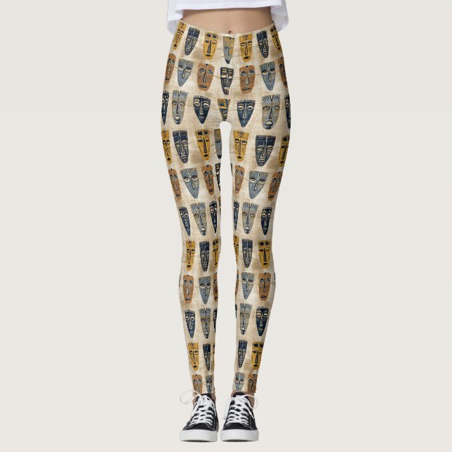 Tribal mask boho mönster leggings (Framsida)