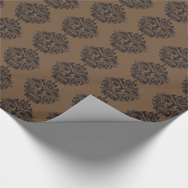 Tribal Mask - Brown Glossy Wrapping Papper, 30 x 6 Presentpapper (Hörn)