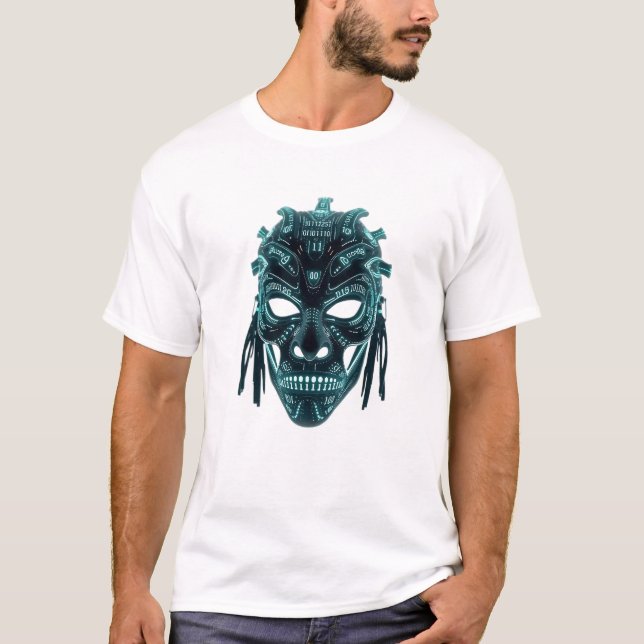 Tribal-mask i binär kod t shirt (Framsida)