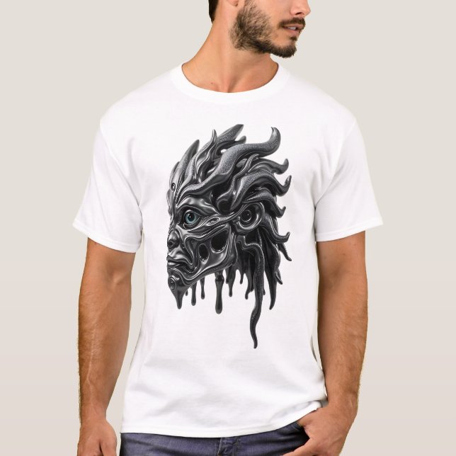 Tribal Mask Liquid Metall Art T Shirt (Framsida)