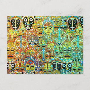 Tribal Mask Mönster Translucent med Guld Vykort