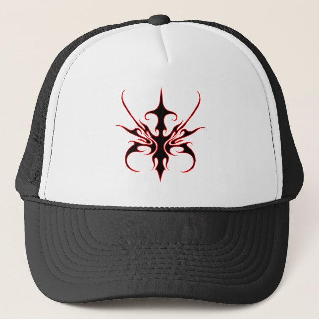 Tribal maskdesign - svart och röd keps (Framsida)