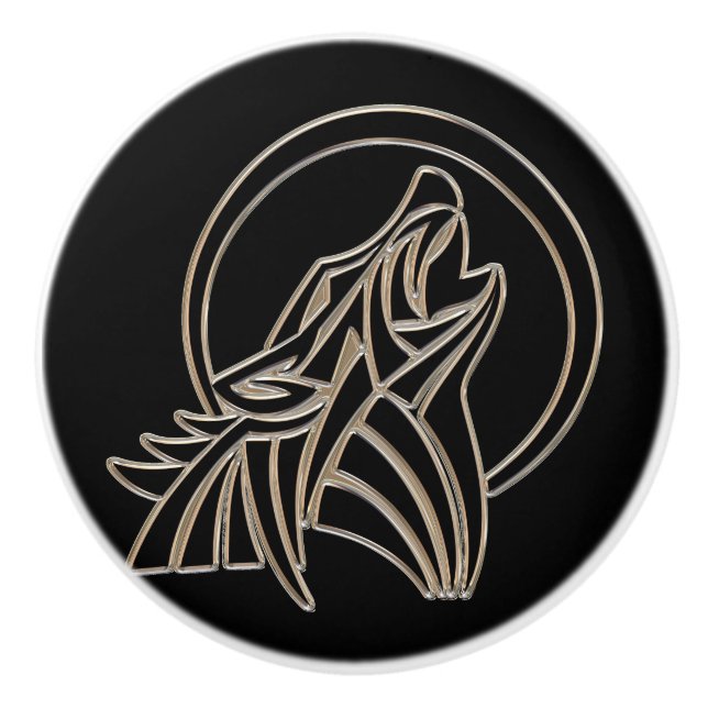 Tribal Metallic Howling Wolf Emblem Knopp (Framsidan)