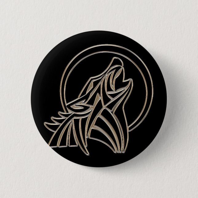 Tribal Metallic Vargemblem som ylar Knapp (Framsida)