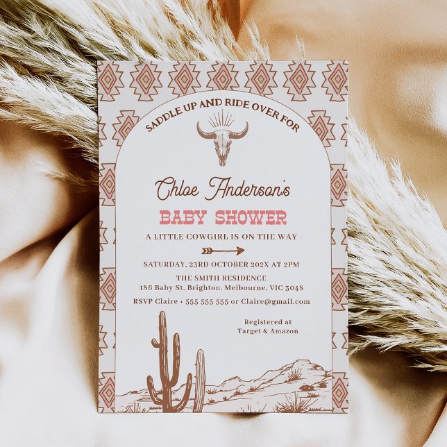 Tribal Mönster Boho Arch Rodeo Western Baby Shower Inbjudningar (Boho Rodeo Baby Shower Invitation Girl, Cowgirl Baby Shower Invitation, Western, Wild West Tribal)