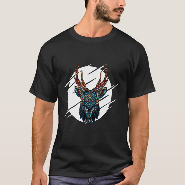 Tribal Moose Head T Shirt (Framsida)