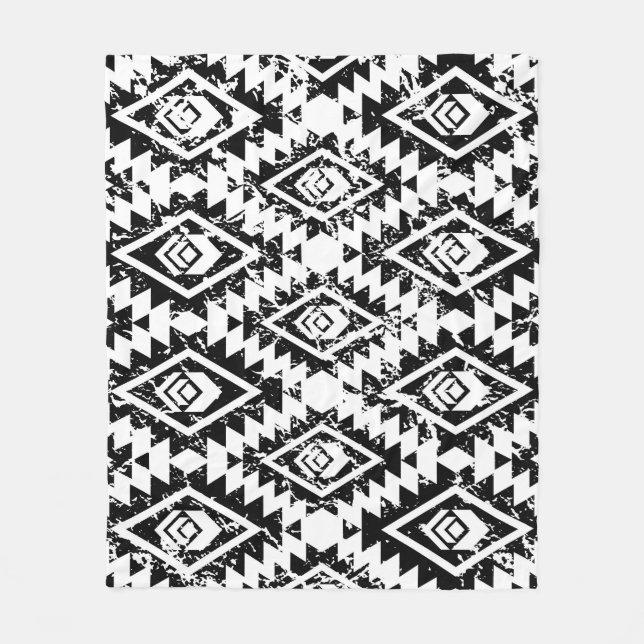 Tribal Navajo: svartvit geometri. Fleecefilt (Framsidan)