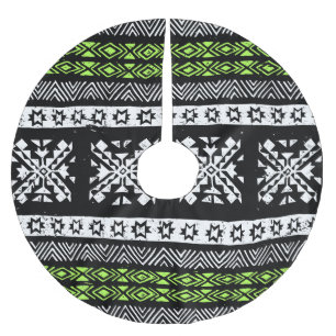 Tribal Navajo, svartvit grönt mönster. Julgransmatta Borstad Polyester
