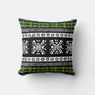 Tribal Navajo, svartvit grönt mönster. Kudde