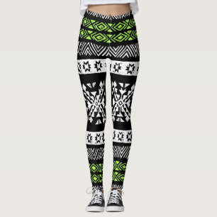 Tribal Navajo, svartvit grönt mönster. Leggings