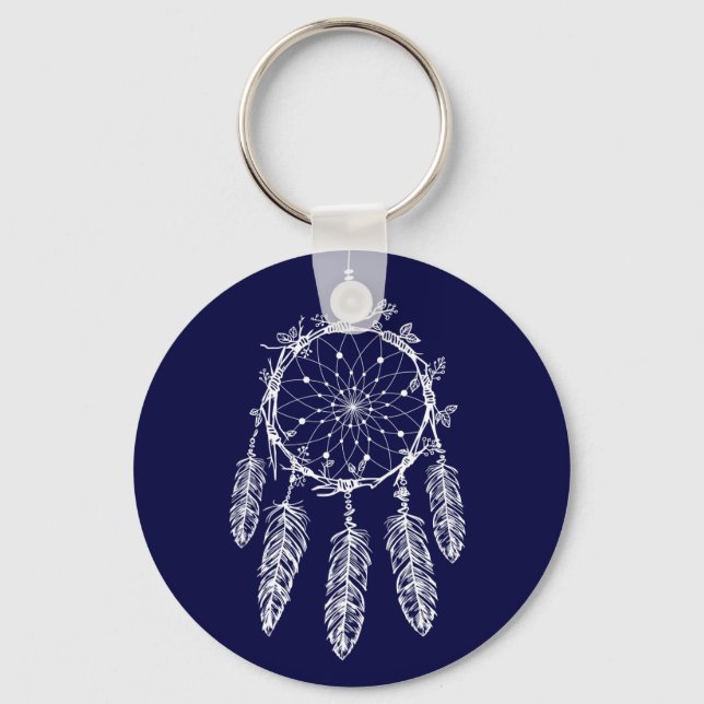 Tribal Navy Blue Native American Dream Catcher Nyckelring (Framsida)
