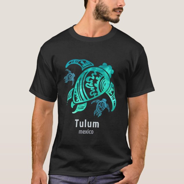 Tribal Ocean Blue Mexico Tulum Sea Turtle T Shirt (Framsida)