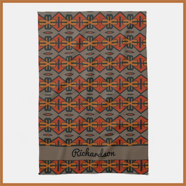 Tribal Orange och Guld Mönster Kökshandduk (Skapare uppladdad)