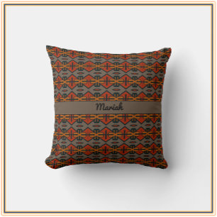 Tribal Orange och Guld Mönster Kudde