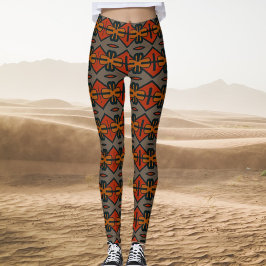 Tribal Orange och Guld Mönster Leggings
