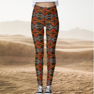 Tribal Orange och Guld Mönster Leggings