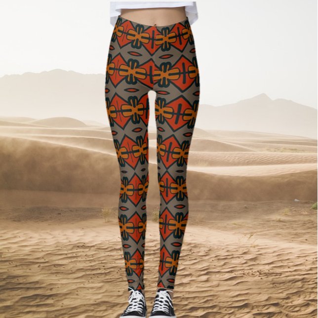 Tribal Orange och Guld Mönster Leggings (Bookmark my store: https://www.zazzle.com/store/capricepetit?rf=238091145531749709)