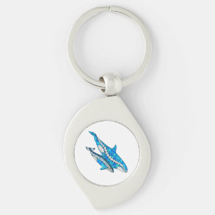 Tribal Orca Whales Swirl Silverfärgad Nyckelring