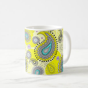 Tribal Paisley Mönster Citrongul Turkos Kaffemugg
