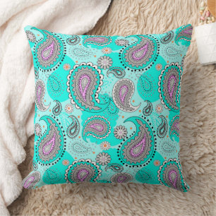 Tribal paisley-mönster ljust traditionellt turkos kudde