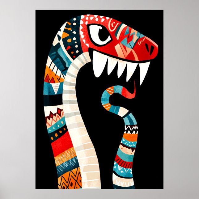 Tribal Patternerad Snake med fet Färg och Vass Poster (Framsidan)