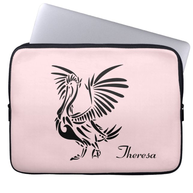 Tribal pelikan-konst på rosa laptop fodral (Framsidan)
