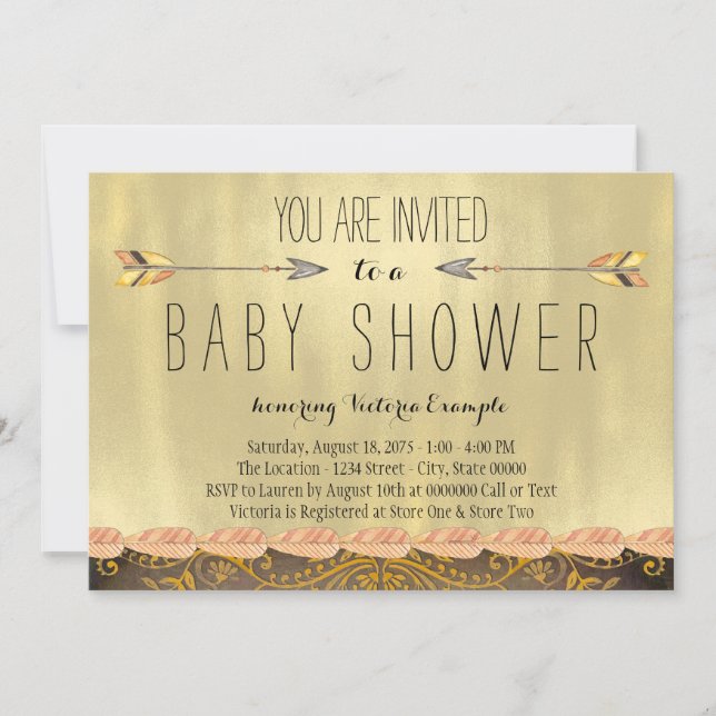 Tribal pilbåge baby shower inbjudningar (Framsida)