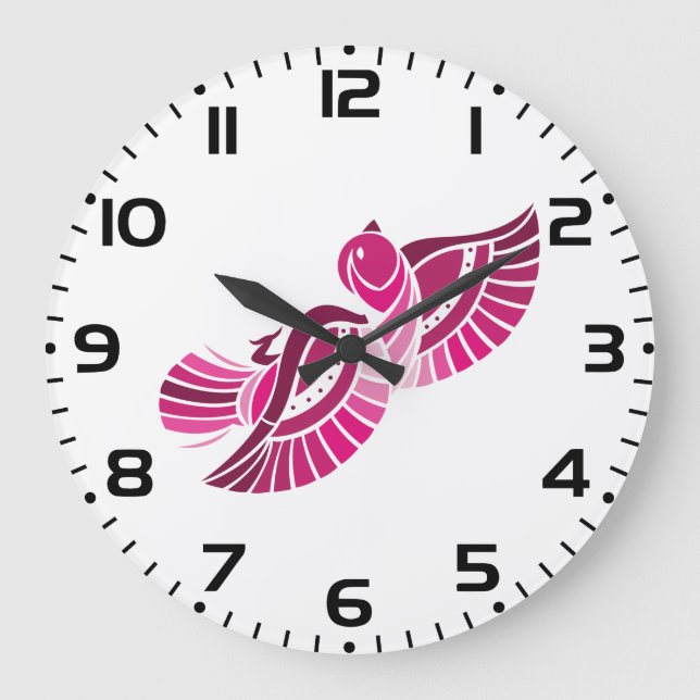 Tribal Pink Bird Stylized Magenta Phoenix Stor Klocka (Framsida)